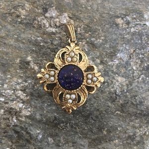 Gold With Pearls And Navy Stone Pendant!